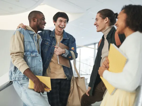 group of people talking and laughing