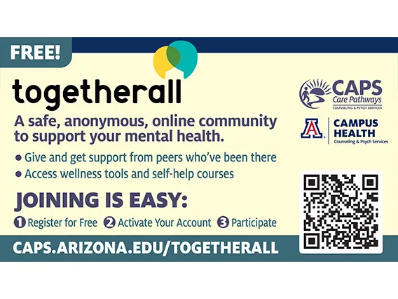 graphic with text that reads Togetherall: a safe, anonymous online community to support your mental health.