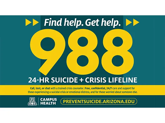 graphic with text that reads Find Help. Get Help. 988 Suicide and Crisis Lifeline