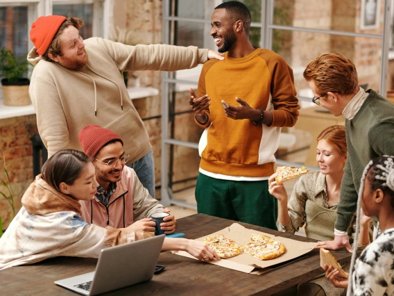 group of people eating together