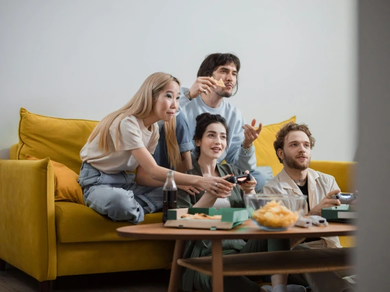 group of people playing a video game