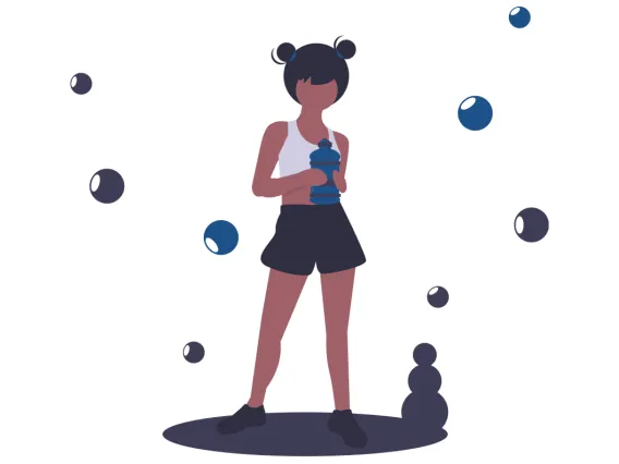 illustration of a woman holding a water bottle surrounded by bubbles