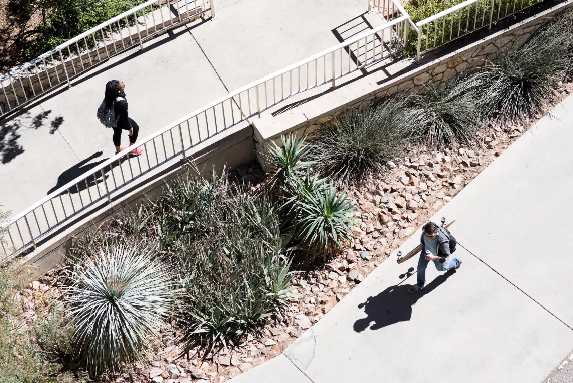 aerial view of students walking on the University of Arizona campus