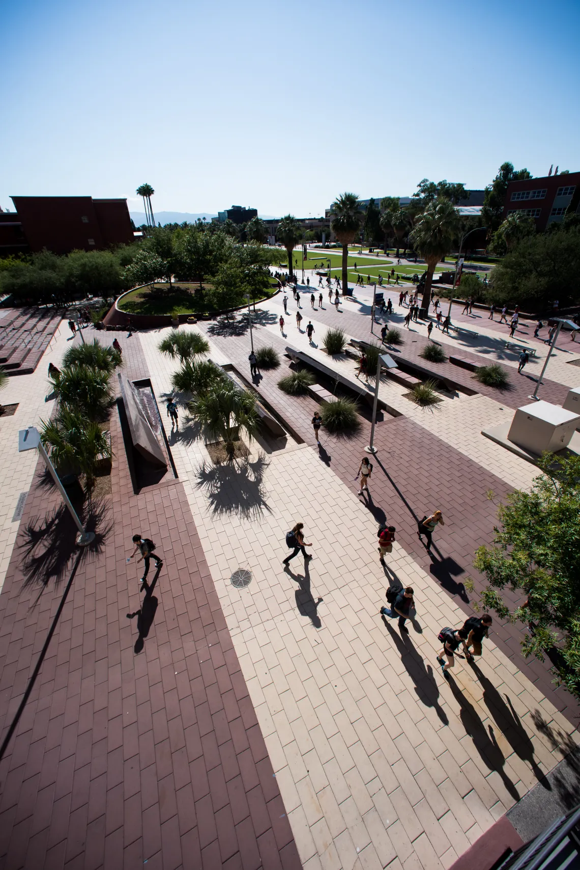aerial view of students walking on the University of Arizona campus