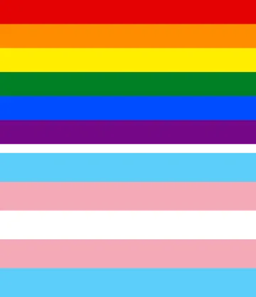 LGBTQ+ rainbow flag and blue pink and white trans flag