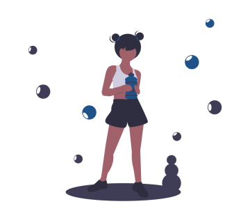 illustration of a woman holding a water bottle surrounded by bubbles